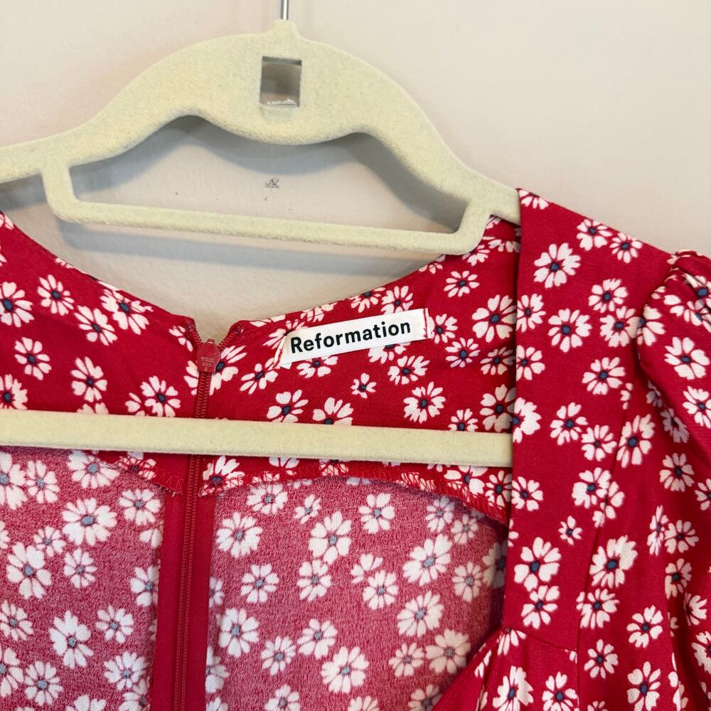 Reformation Floral Maxi Dress 4 Red Summer Cottagecore Prairie Feminine Romantic - Picture 7 of 8